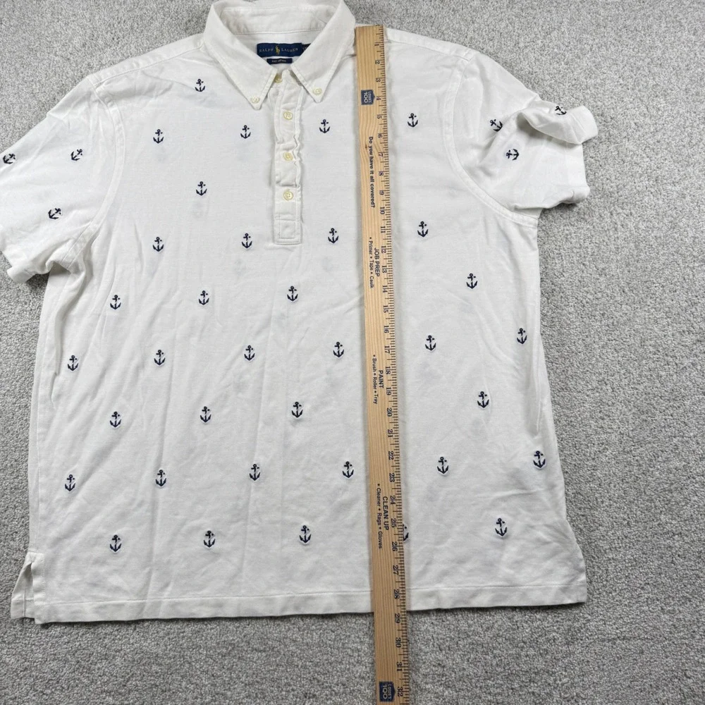 Ralph‎ Lauren Polo Shirt Mens XXL White Anchor Print Knit Oxford Short Sleeve